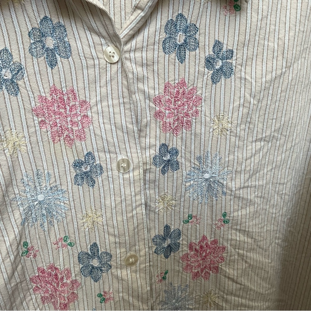 Classic Elements Tan Blue Striped Button Down Wit… - image 2